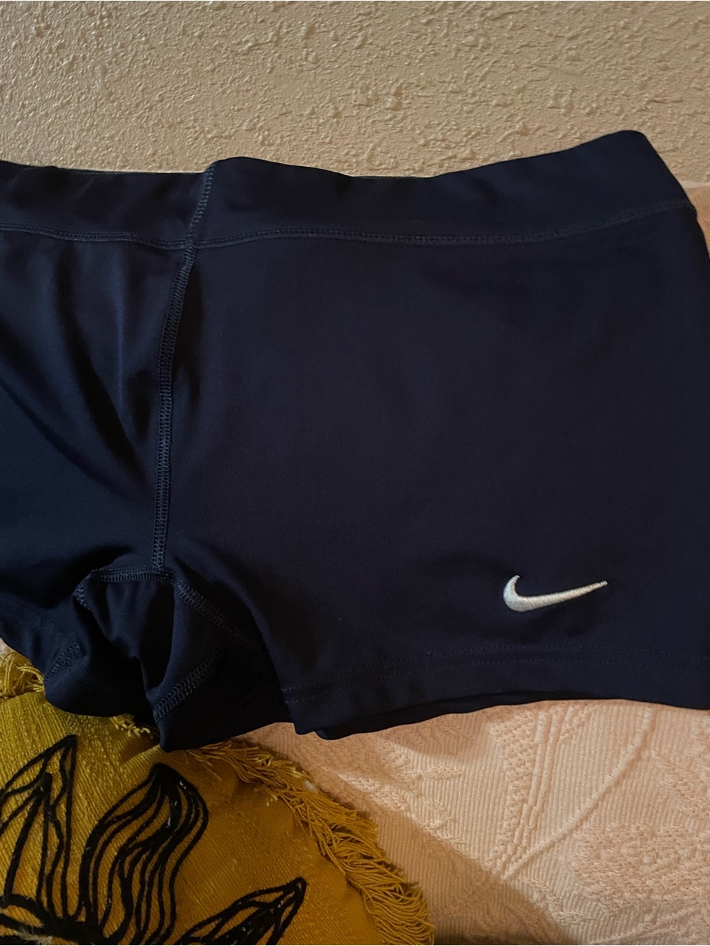 Nike Women's Dark Blue Athletic Training Shorts with White Swoosh